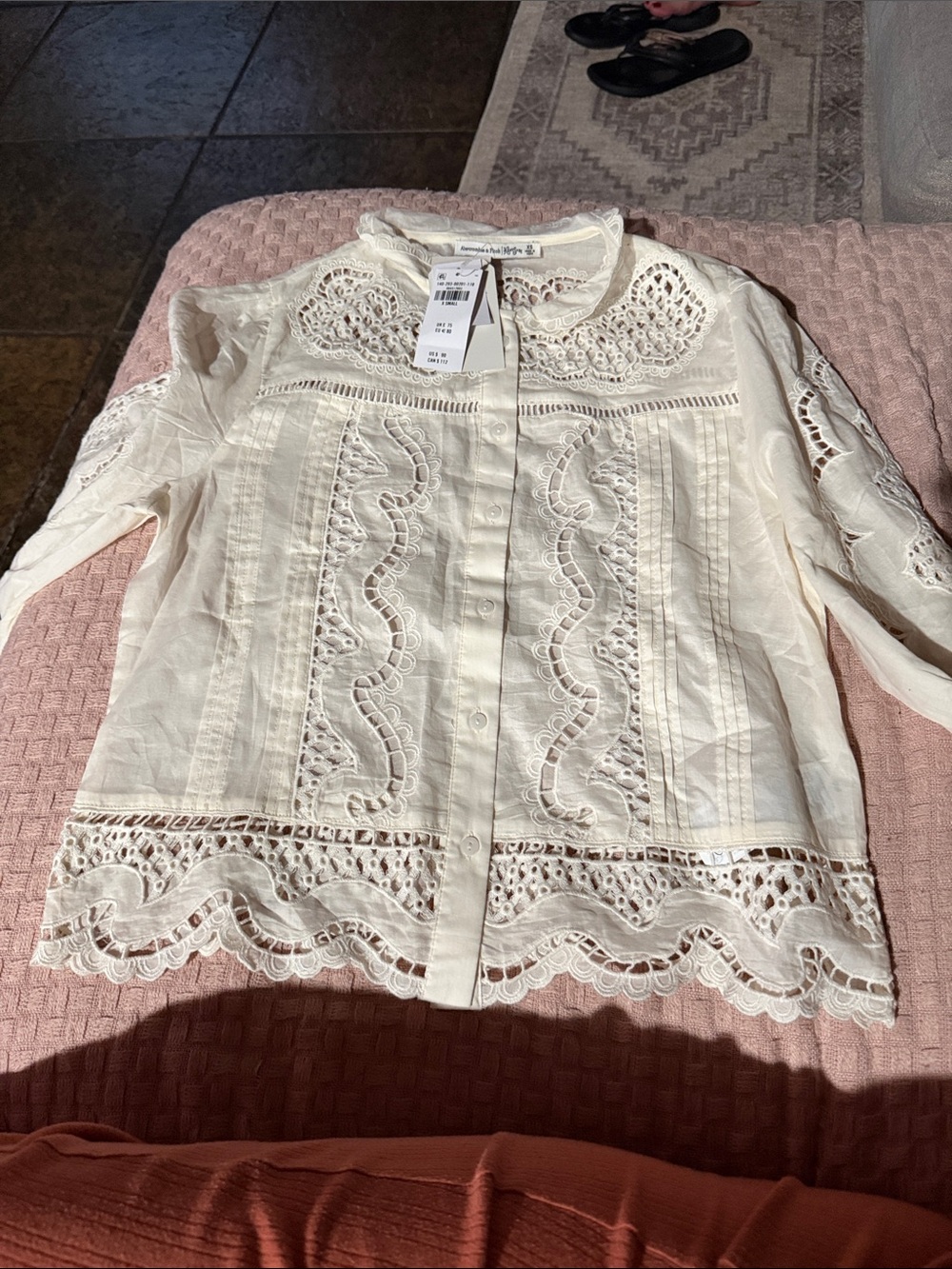 Long-Sleeve Eyelet Lace-Trim Top